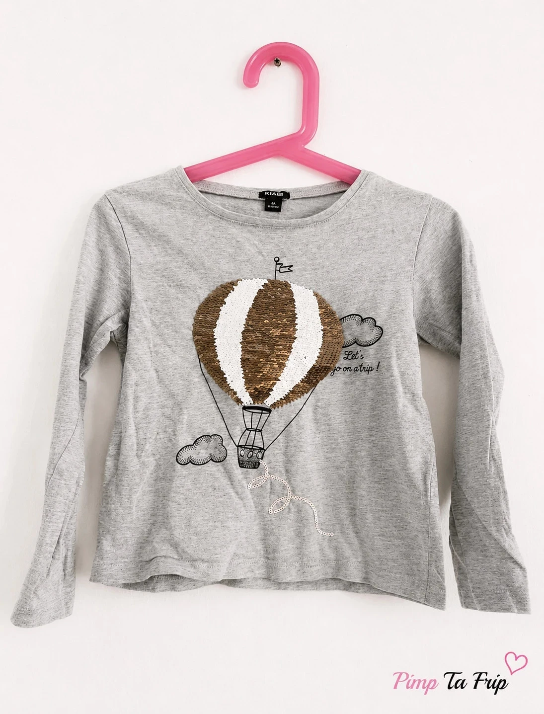 T-shirt manches longues fille montgolfière à sequins – Kiabi – 4 ans